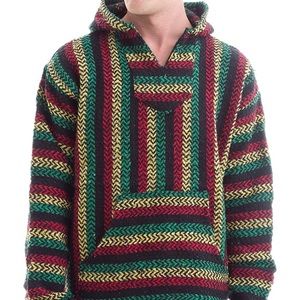 📍Striped Rasta Hoodie Baja Joe Pullover Medium